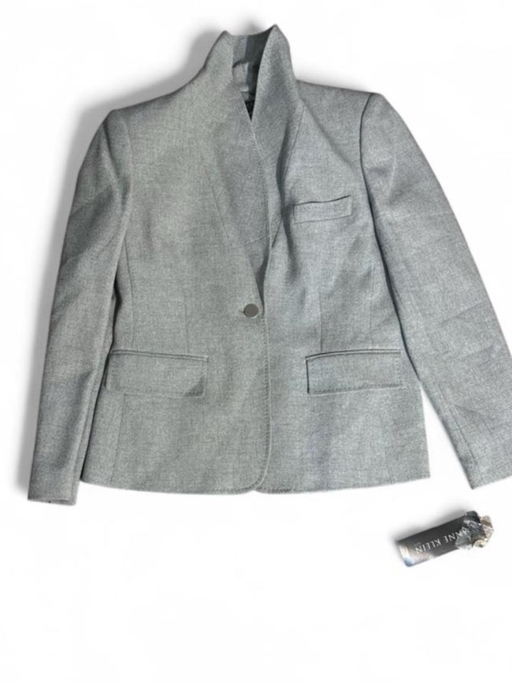 Anne Klein Light Gray Shawl Collar Wool-Blend Blazer - Picture 3 of 7